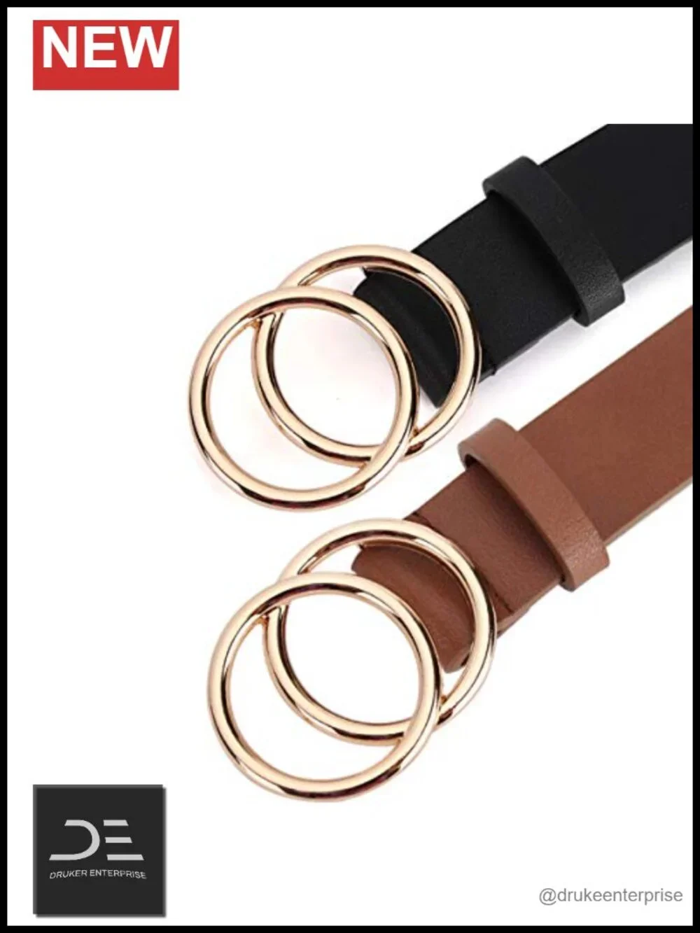 Pack 2 Faux Leather O-Ring Buckle Belts for Women